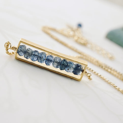 TN Blue Kyanite Long Bar Necklace (Gold-filled)