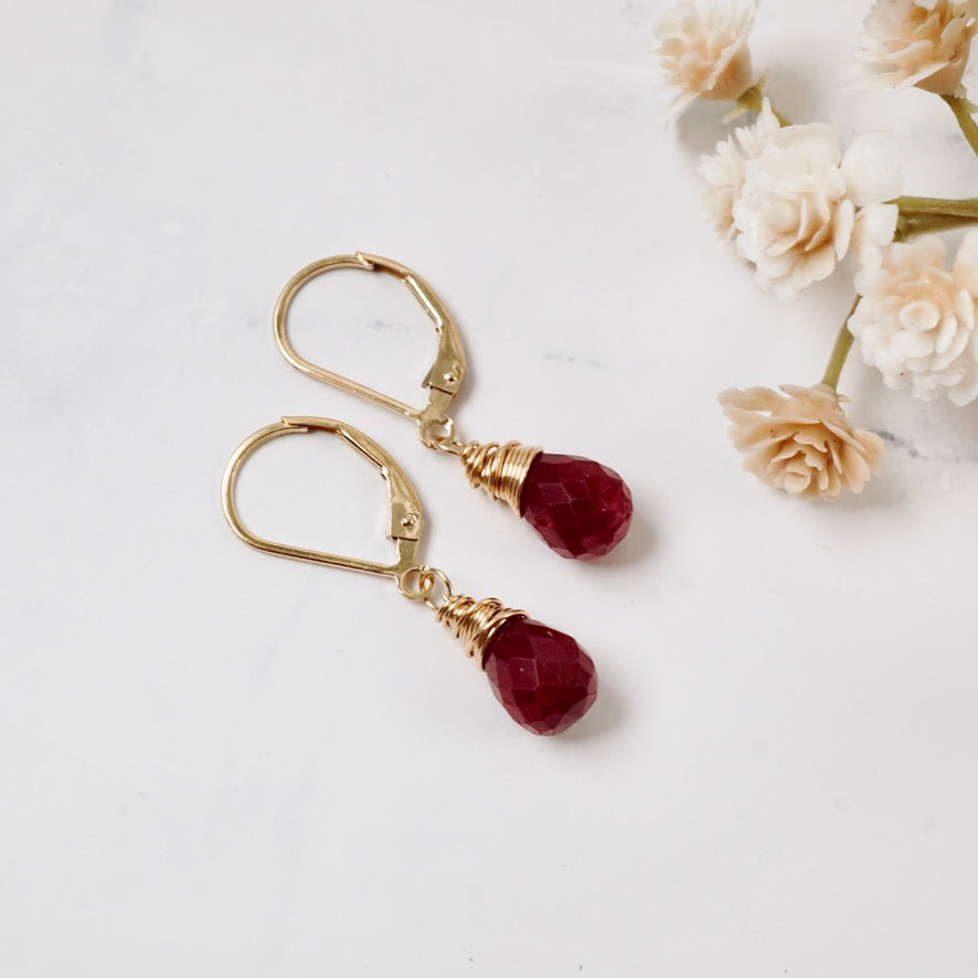 Petite Natural Ruby Drop Earrings
