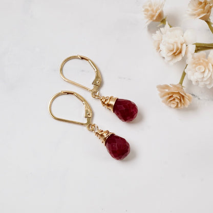 Petite Natural Ruby Drop Earrings