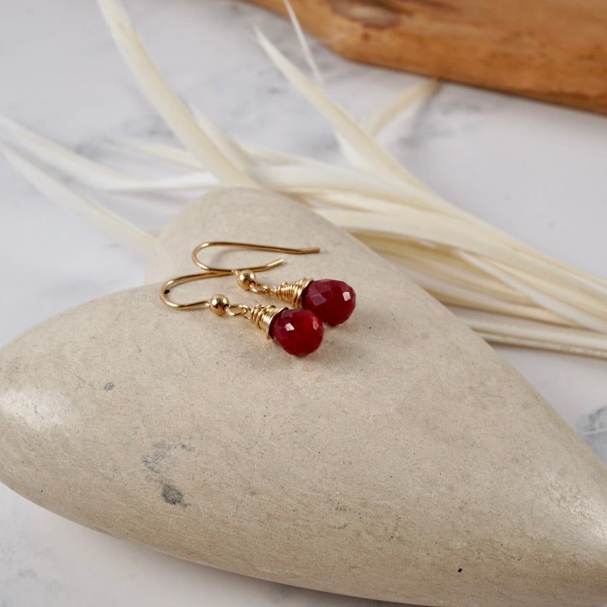 Natural Petite Ruby Drop Earrings
