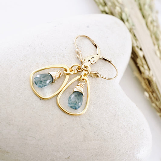 Rounded Triangle London Blue Topaz Hoop Earrings