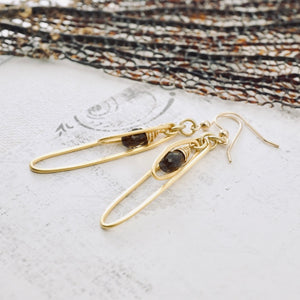 TN Elongated Oval Hoops and Smoky Quartz Earrings (Gold-filled)