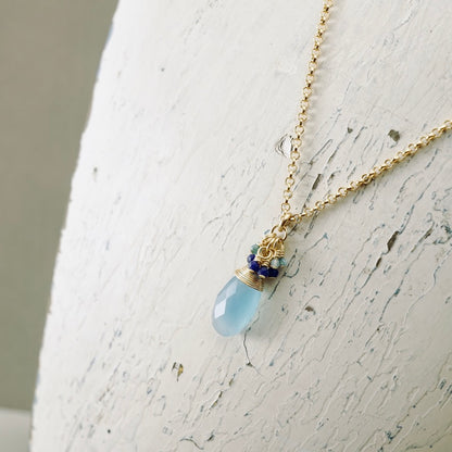 Frosty Blue Chalcedony & Lapis Pendant