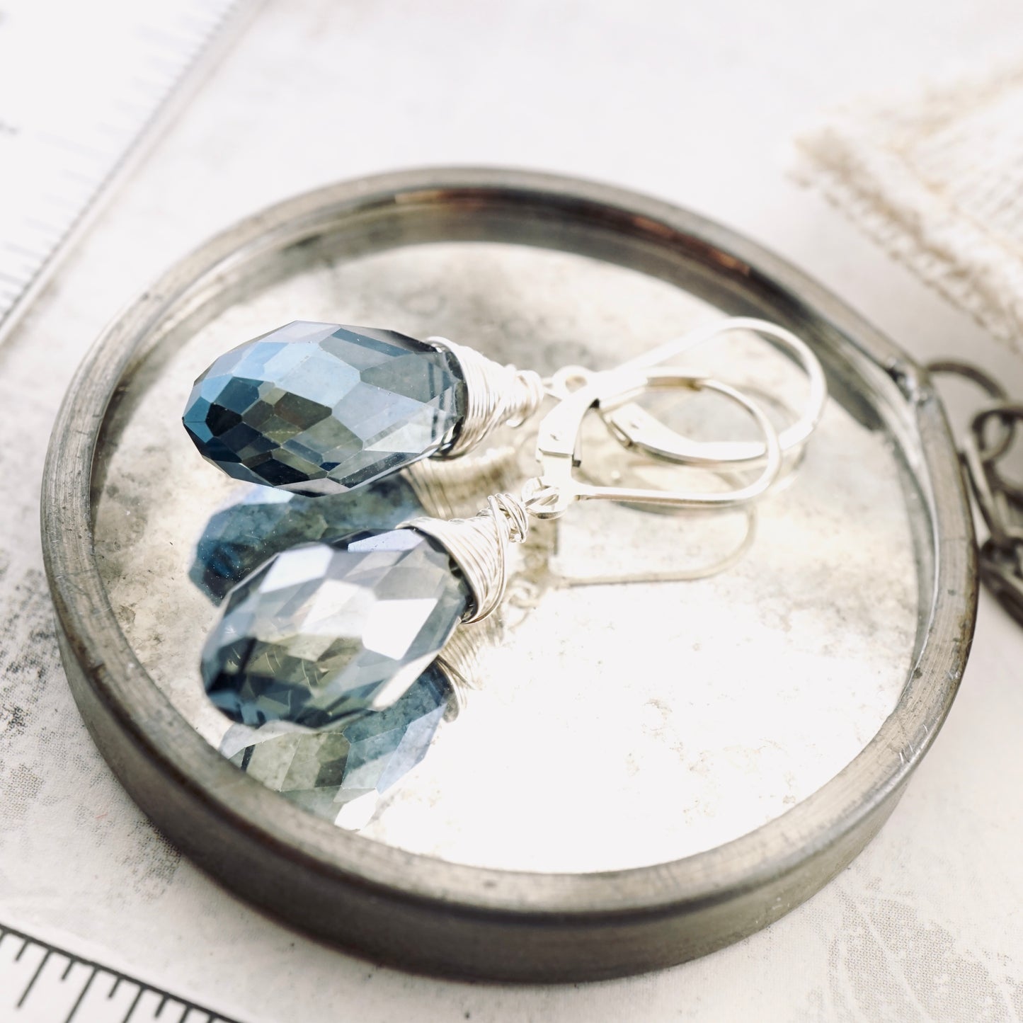 Large Faceted Blue Crystal Drop Earrings