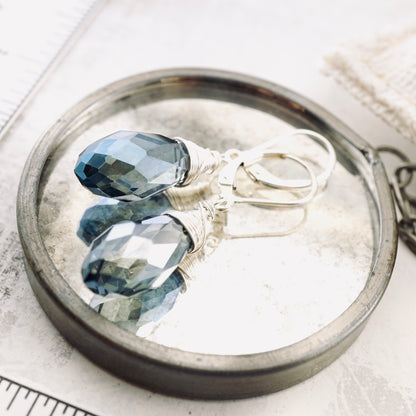 Large Faceted Blue Crystal Drop Earrings