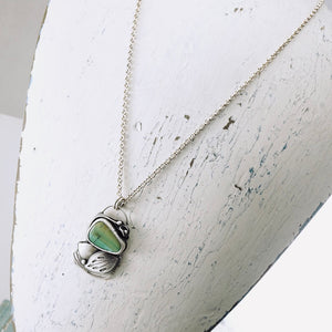 AM - Green Turquoise Leaf Pendant Necklace (SS)