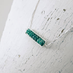 TN Green Chalcedony Long Bar Necklace (Sterling Silver)