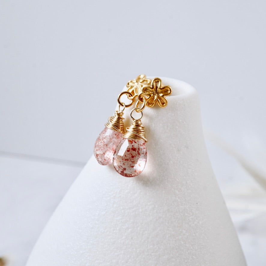 Petite Strawberry Quartz Flower Post Earrings