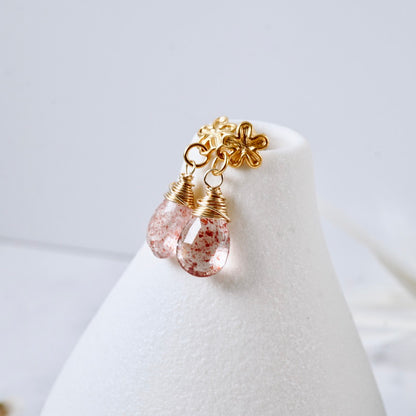 Petite Strawberry Quartz Flower Post Earrings