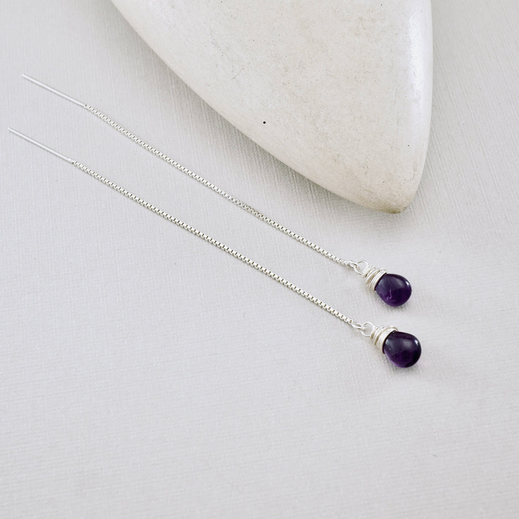 TN Amethyst Threader Box Chain Earrings (SS)