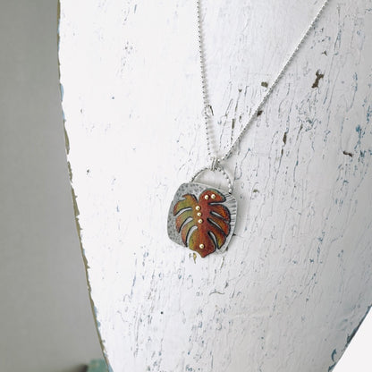 Monstera Square Pendant (Pumpkin & Red)