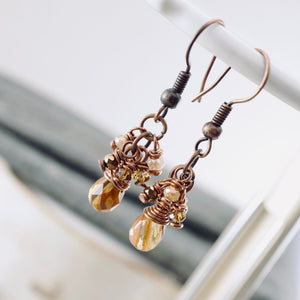TN Strawberry Quartz Cluster Earrings (Copper)