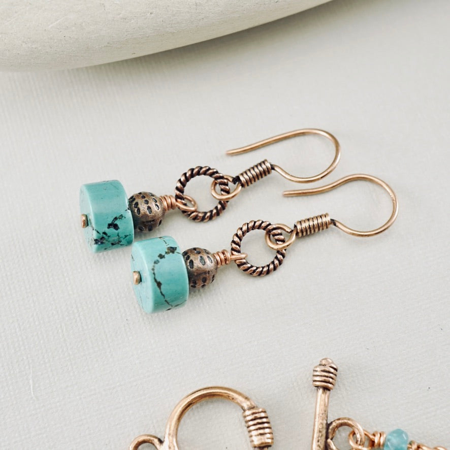 Turquoise & Copper Drop Earrings