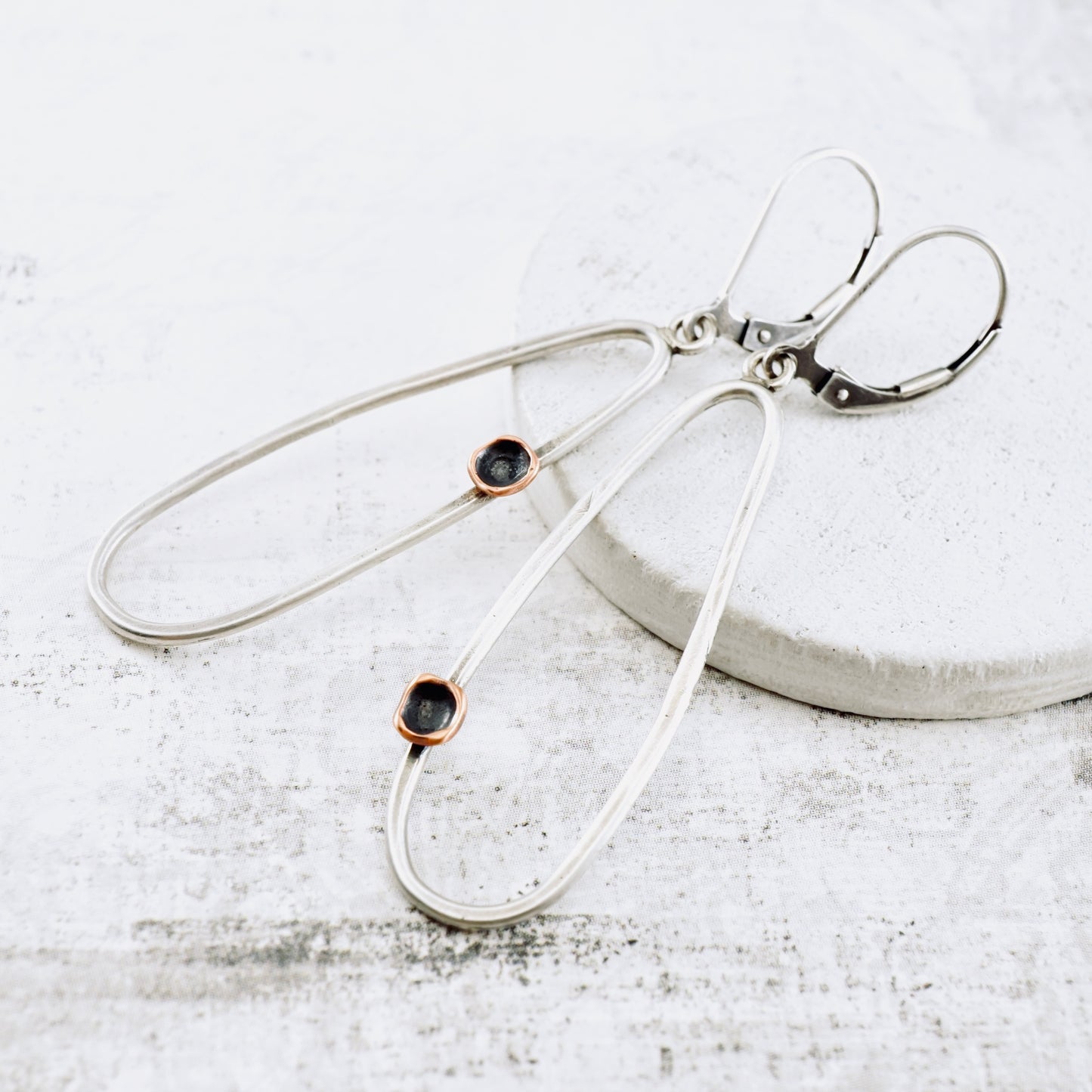 Offset Square Pod Elongated Loop Earrings