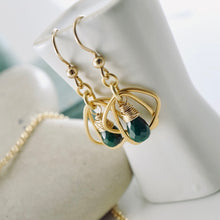 Load image into Gallery viewer, TN Rounded Triangle Emerald Hoop Earrings (Gold-filled)