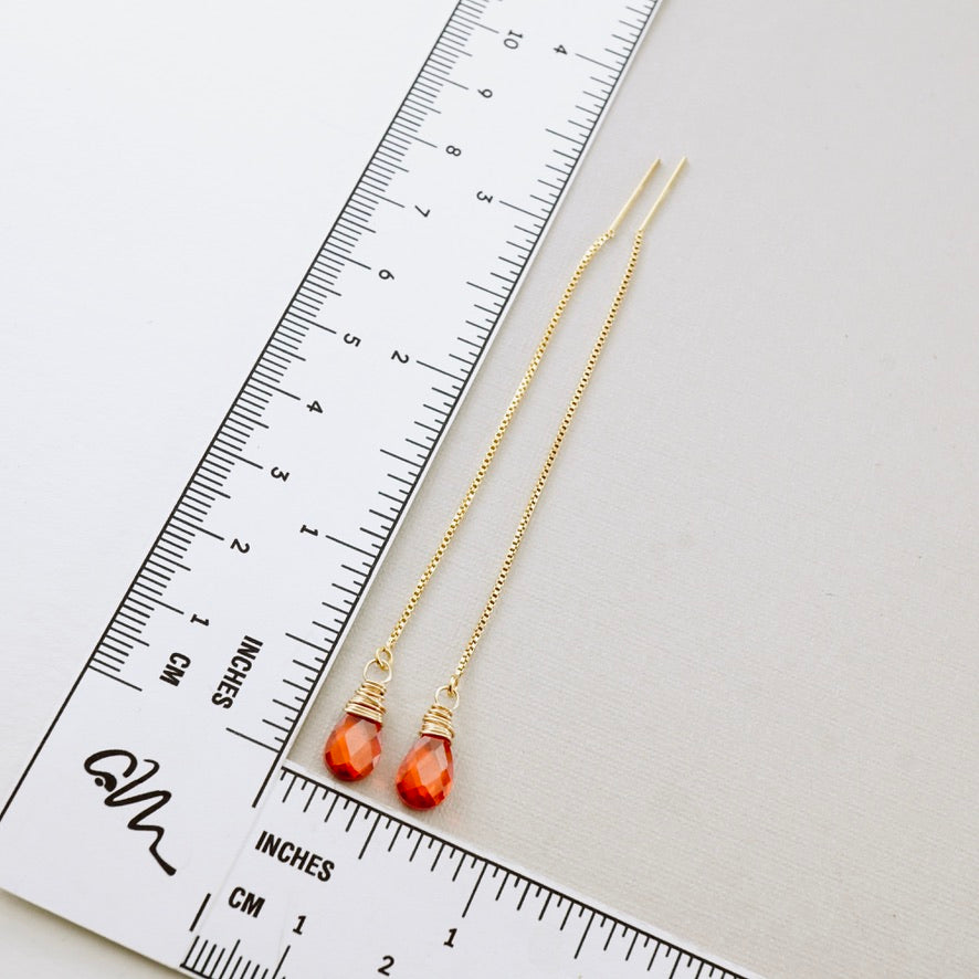 Orange CZ Threader Earrings