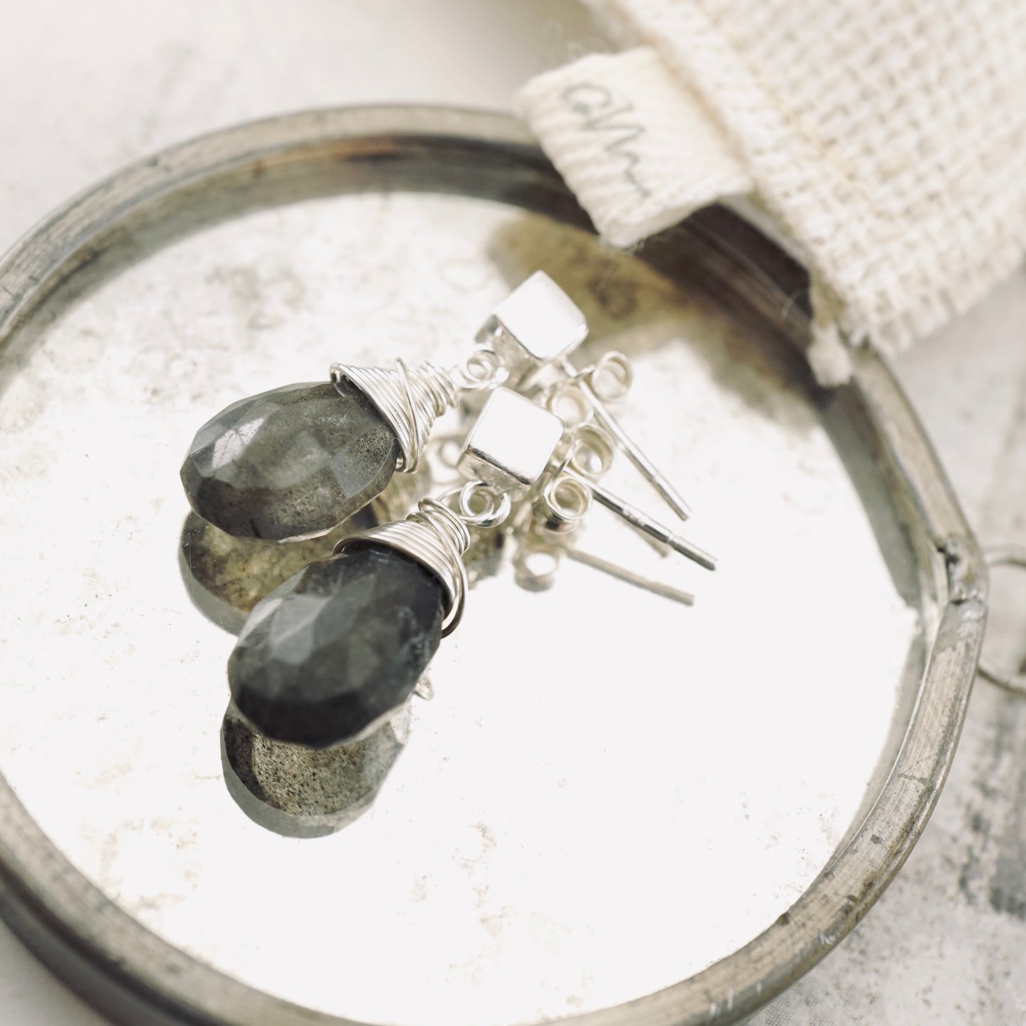 Labradorite Square Post Earrings