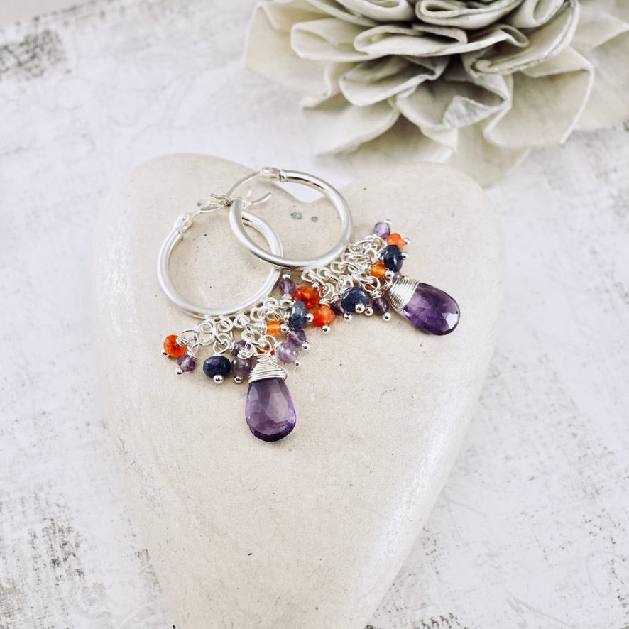 Amethyst & Carnelian Cocktail Hoop Earrings