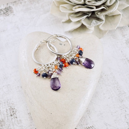 Amethyst & Carnelian Cocktail Hoop Earrings