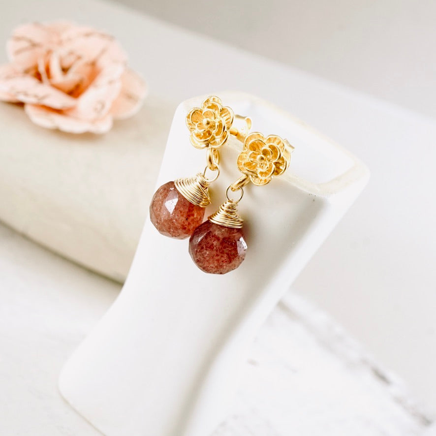 Strawberry Quartz Petite Flower Earrings