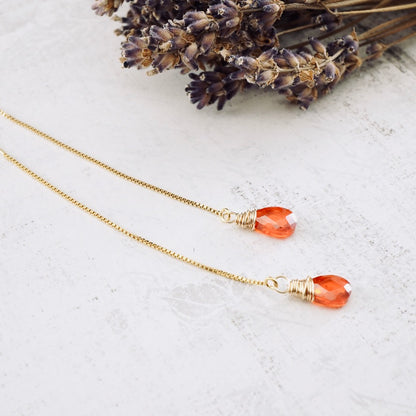 Orange CZ Threader Earrings