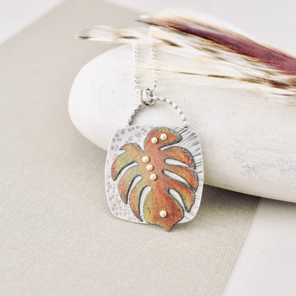 Monstera Square Pendant (Pumpkin & Red)
