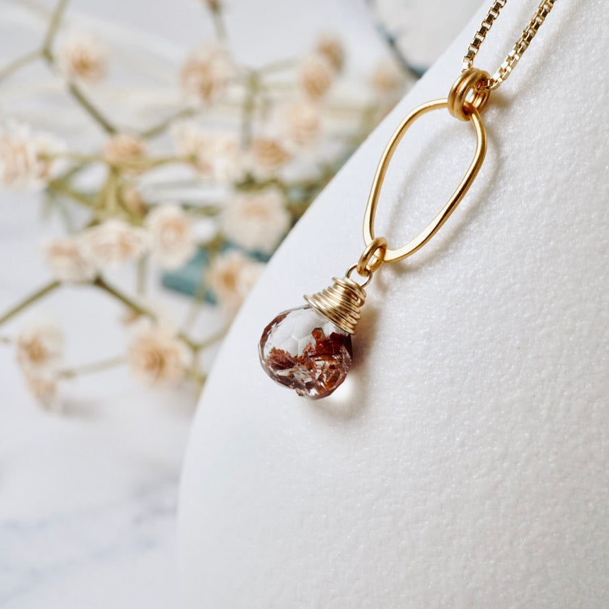 Copper Rutilated Quartz Drop Pendant