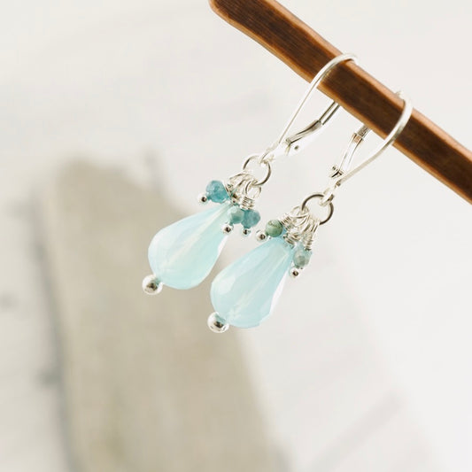 Blue Chalcedony Petite Cluster Earrings