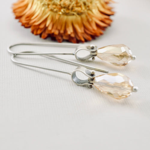 Petite Swings - Peach Crystal Drop Earrings (Sterling Silver)