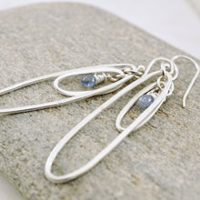 Load image into Gallery viewer, TN Elongated Double Hoop Blue Sapphire Earrings (SS)