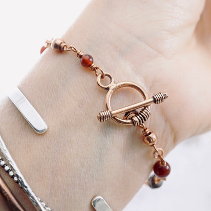 Fire Agate Copper Noodle Bracelet (Toggle Clasp)