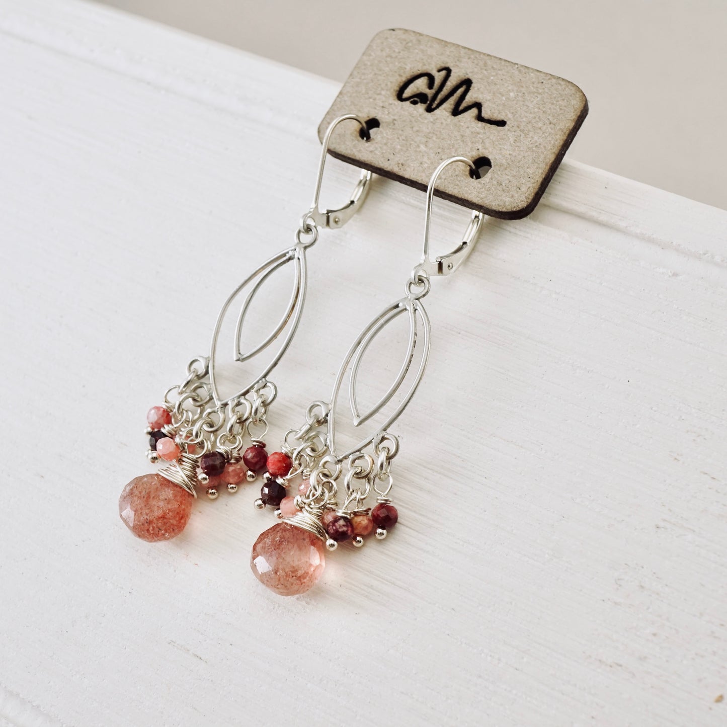 Strawberry Quartz & Thulite Chandelier Earrings