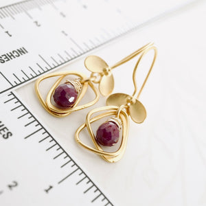 TN Rounded Triangle Ruby Hoop Earrings (Gold Vermeil)