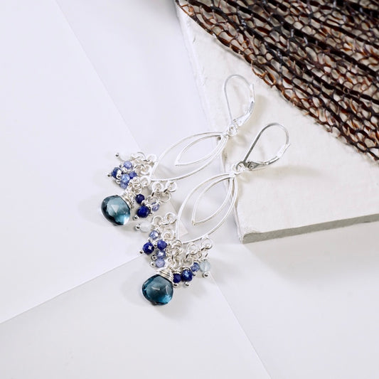 London Blue Topaz Marquise Chandelier Earrings