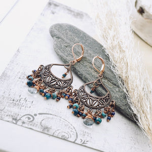 TN Aqua Blue & Turquoise Chandelier Earrings (copper)