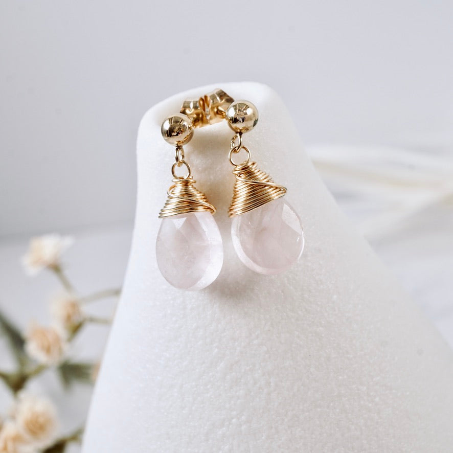 Petite Rose Quartz Drop Post Earrings