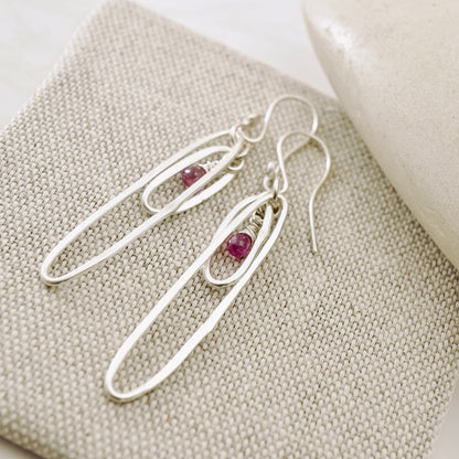 Elongated Double Hoop Pink Sapphire Earrings