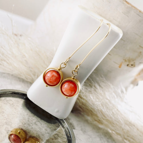 TN Pink Jade Globe Earrings (Gold-filled)