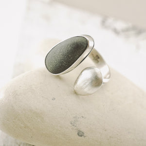 River Songs - Gray  Pebble and Hollow Pod Ring (Size 8.5)