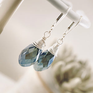 TN Large Faceted Blue Crystal Drop Earrings (Sterling)