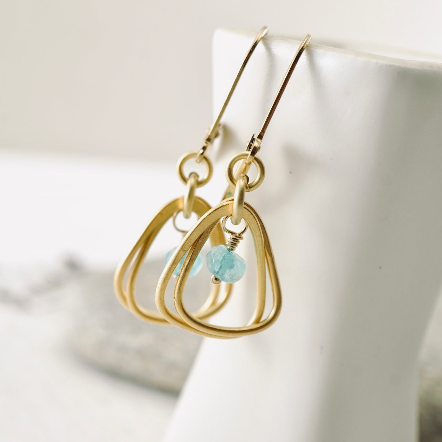 Rounded Triangle & Blue Jade Hoop Earrings