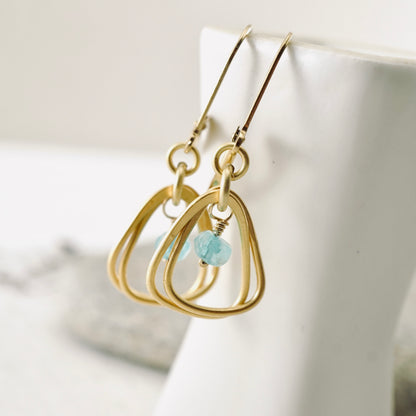 Rounded Triangle & Blue Jade Hoop Earrings