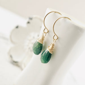 TN Natural Emerald Drop C-Hook Earrings (GF)