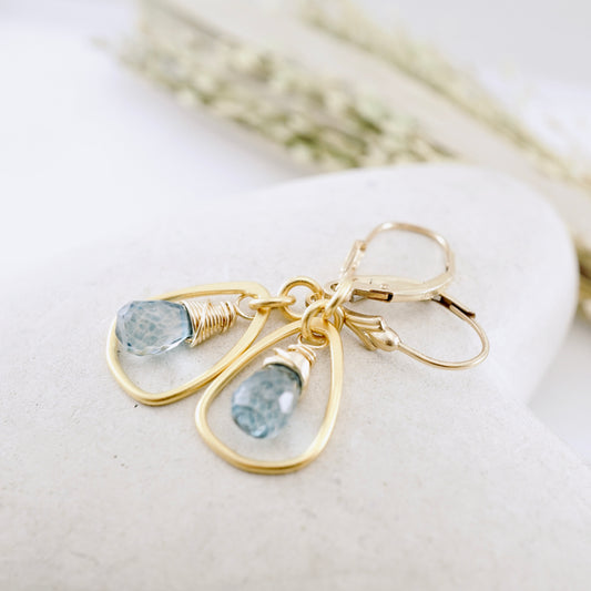 Rounded Triangle London Blue Topaz Hoop Earrings