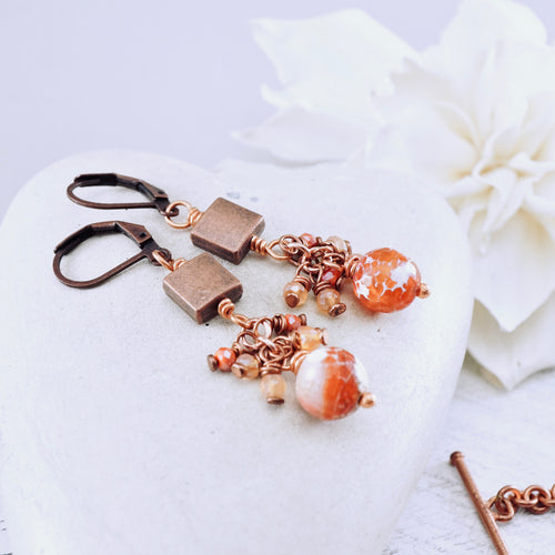 TN Agate & Sunstone Cluster Earrings (Copper)
