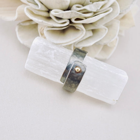 Hammered Unisex Ring – Gold Accent