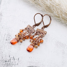 Load image into Gallery viewer, TN Carnelian &amp; Sunstone Petite Chandelier Earrings (Copper)