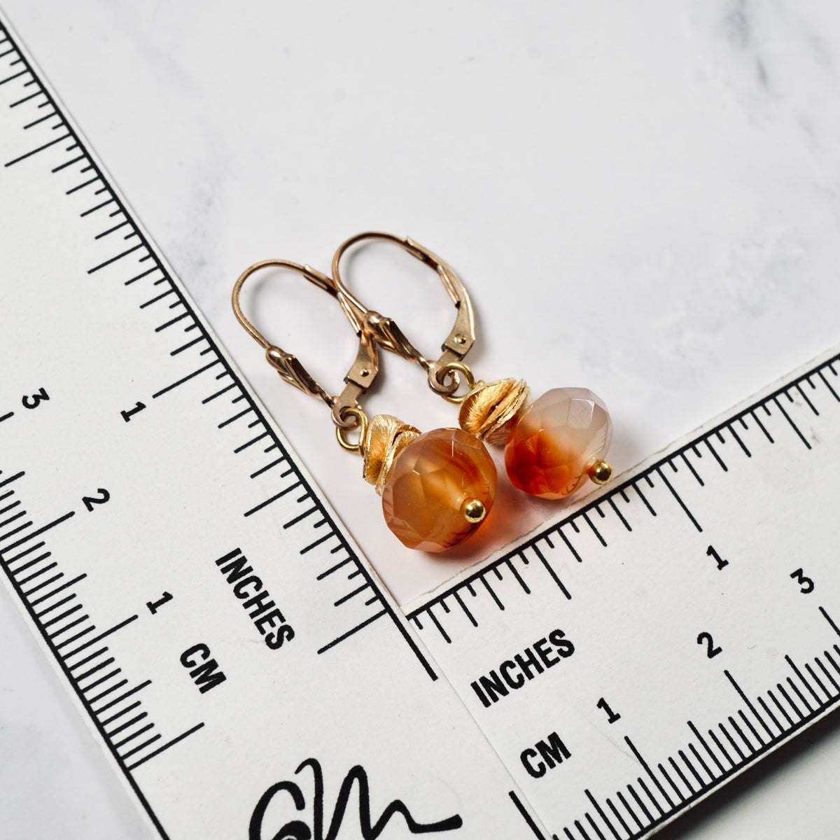 Carnelian Agate Cornflake Drop Earrings (GF)