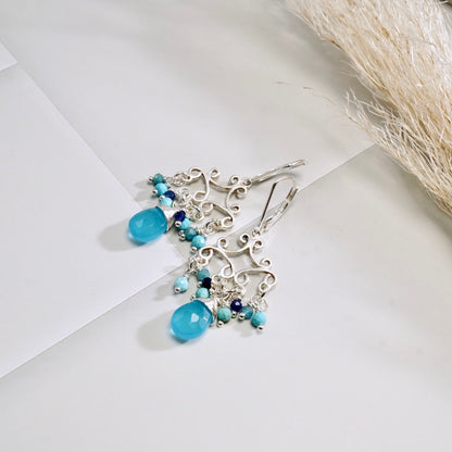 Blue Chalcedony Romantic Chandelier Earrings