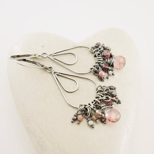 TN Pink Tourmaline & Quartz Chandelier Earrings (SS)